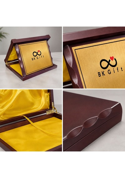 Logonuza Özel Mesajlı 23 X 28 Cm Lüks Ahşap Kutulu Kurumsal Teşekkür Ve Başarı Plaketi