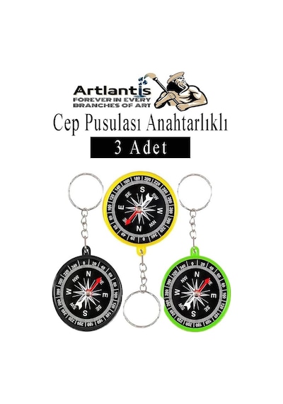 Pusula Anahtarlık Renkli 3 Adet Küçük Pusula Okul Deney Gezi Cep Pusulası Manyetik Pusula Plast