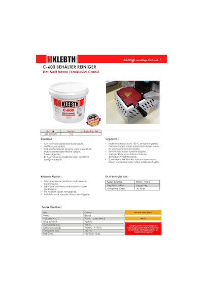 Klebth C-600 Hotmelt Kazan Ve Hazne Temizleyici 1000g