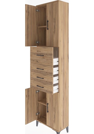 Arges Dolap 3 Raflı 4 Çekmeceli 4 Kapaklı 60x30x243 Çam-çam Çam