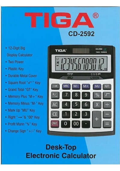 Tiga CD-2592 Büyük Boy Metal Yüzey 12 Hane Hesap Makinesi
