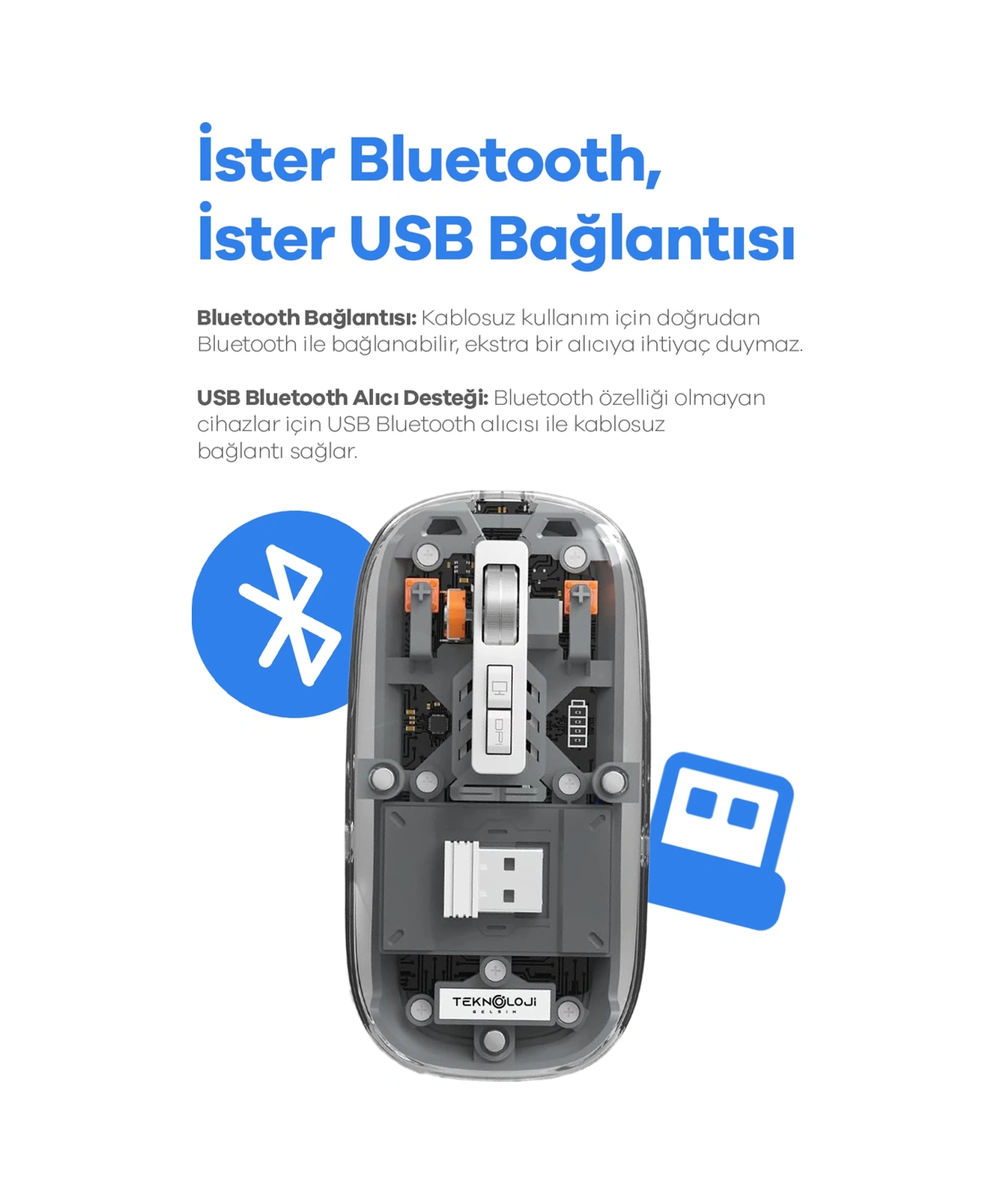 Bluetooth Usb Çift Modlu Sessiz Mouse, Şeffaf Mıknatıslı Kapaklı, Type-c Şarjlı, Dpı Ayarlı, Kablosuz 10m Çekim Mesafeli, Masaüstü Kısayol Tuşlu, Taşınabilir Şarjlı Mouse Turuncu