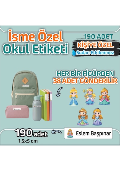 Kapbirhediye Okul Etiketi Isme Özel Kalem Defter Etiketi Prenses Temalı 190 Adet Çok Renkli