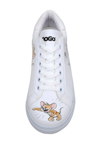 Kadın Vegan Deri Beyaz Sneakers - Warner Bros Up-to-no-good Tasarım Çok Renkli