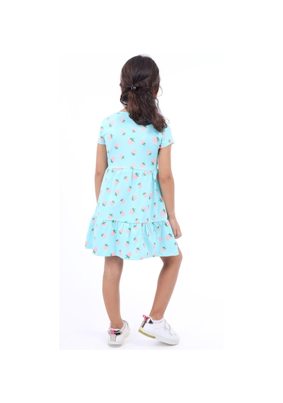 Toontoy Kız Çocuk Baskılı Elbise Mint Yeşili