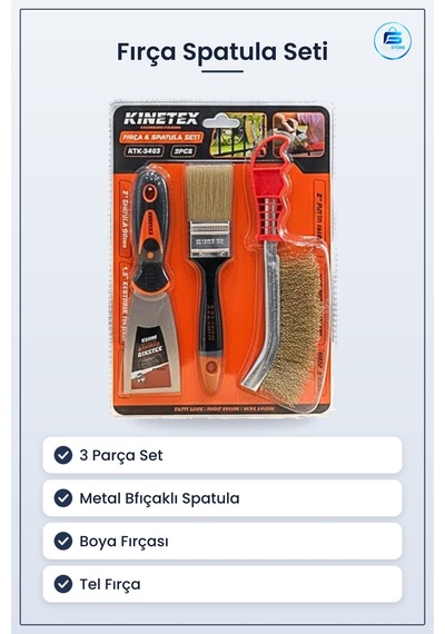 Fırça Seti 3 Parça Spatula Tel Fırçası Boyama Kazıma Temizlik Ev