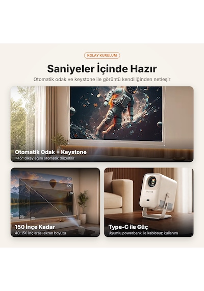 Byıntek Mango 1 Mini Projektör Android 14 Wi-fi 6 Bluetooth Otomatik Odak 720p 4k Destekli Taşınabilir Projeksiyon