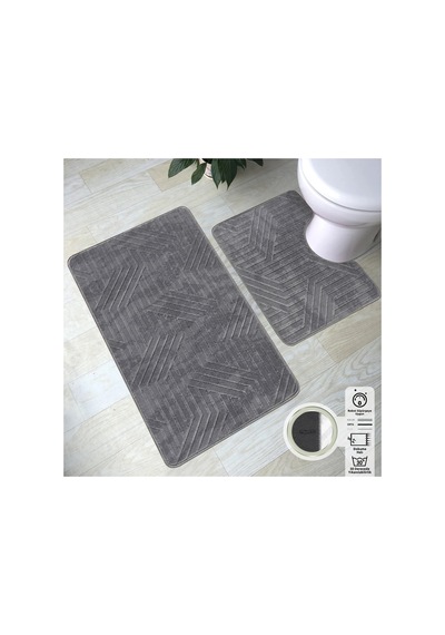 Plato Halı Akustik 2'li Set Premium Banyo Takımı 50x60 Klozet - 60x100 Klozet Takımı Gri