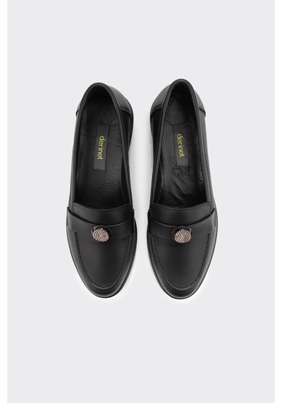 Derinet Hakiki Deri Kadın Loafer Siyah Siyah