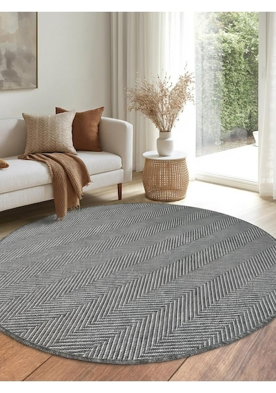Yuvarlak Sisal Elit 1002 Gri Hasır Görünümlü Modern Salon Oturma Odası Dört Mevsim Halı Antrasit Antrasit