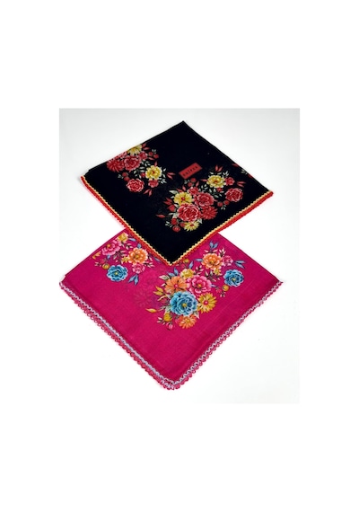 Eripek 2'li Paket Oyalı Pamuk Yazma 6595 Siyah-Fuşya