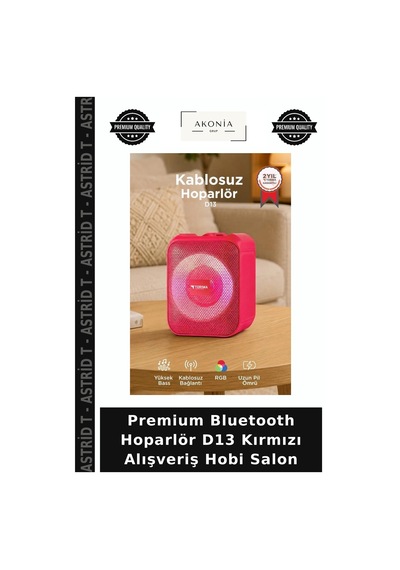Premium Bluetooth Hoparlör D13 Kırmızı Alışveriş Hobi Salon