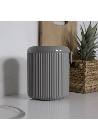 Lines Lüks Çizgili Tezgah Üstü Mutfak Çöp Kovası - Gri Kapaklı Atık Kutusu 5 Litre 3029 Gri