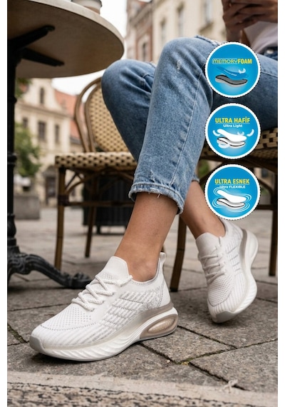 Voyager Beyaz Geniş Kalıp Anorak Hafızalı Rahat Tabanlı Kadın Yürüyüş Ve Spor Ayakkabı Sneaker B264 Z