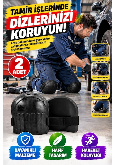 Opencity 2 Adet Dizlik Diz Koruyucu Bahçe Fayans Seramik İnşaat Temizlik Oto Tamir Ustası Diz Pedi Siyah Seti