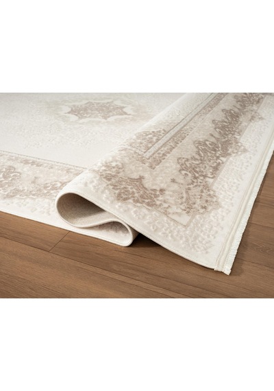 Look Classıc Lk004g Çerçeveli Krem Klasik Desen Akrilik Dokuma Taban Tozuaz Oturma Odası Halısı-1032 Krem