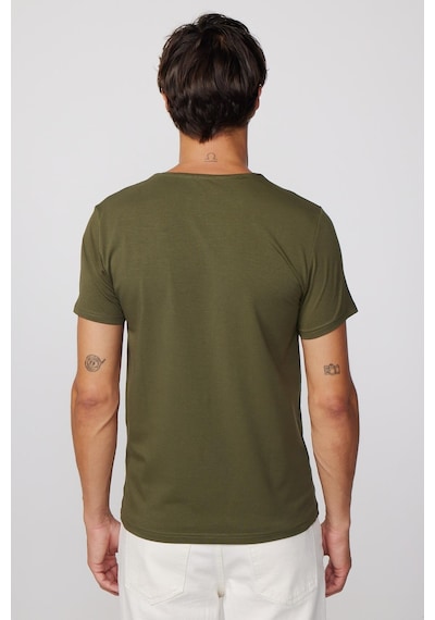Tudors Slim Fit Bisiklet Yaka Düz Basıc Kısa Kol Haki T-Shirt-27718-Haki