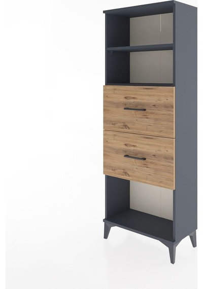 Arges Dolap 2 Raflı 2 Çekmeceli 60x30x163 Antrasit-çam Antrasit