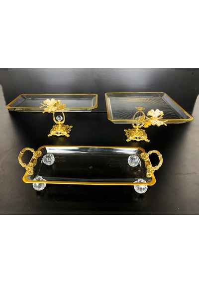 Elta Collection 3 Parca Gold Yaldızlı Kristal Ayaklı Sunumluk Altın
