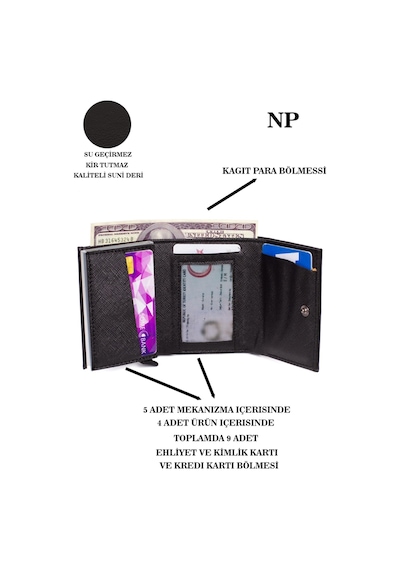 Newish Polo Erkek Mekanizmalı Kartlık Cüzdan Ve Portföy Clutch Günlük El Çantası New174 Siyah - Siyah