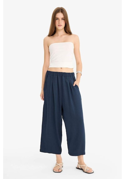 Defacto Balloon Fit Çift Cepli Normal Bel Crop Keten Karışımlı Pantolon F9960ax25aunv207 Lacivert