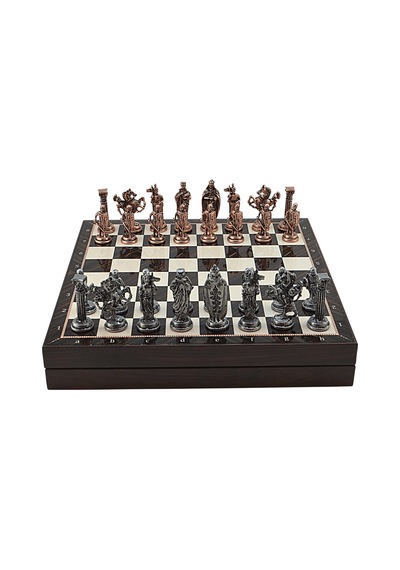Gifthome Büyük Boy Metal İngiliz Satranç Takımı Antik Ve Ceviz Desenli Sandıklı Mdf Tahtası 36x36x6 Cm.