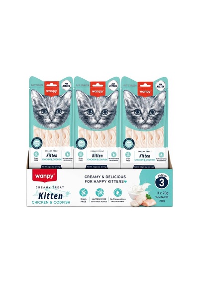 Kitten Tavuklu Morina Balıklı Krema Yavru Kedi Ödülü, 5x14 Gr 6927749874072