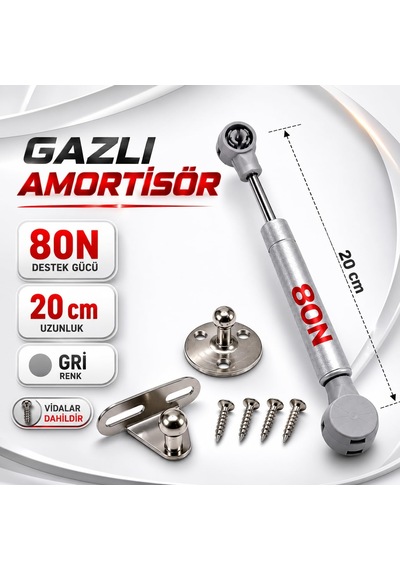 4adet Dolap Kapak Amortisörü 80n Gri 20 Cm Gazlı Piston Kapak Hidroliği Mutfak Dolabı Pistonu 6395751