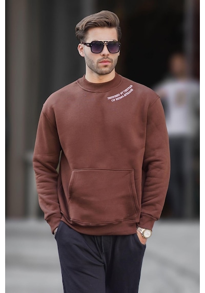 Madmext Acı Kahverengi Bisiklet Yaka Nakış Detaylı Cepli Erkek Sweatshirt 7049-acı Kahverengi Acı Kahverengi