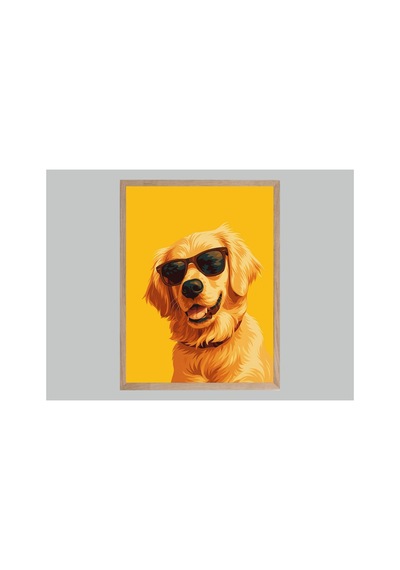 Sevimli Köpek Doğal Ahşap Çerçeveli Tek Parça Dekoratif Tablo Çok Renkli - 819525710 Çok Renkli