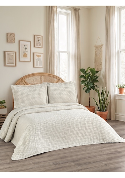 Reyna 3 Parça Çift Kişilik Pike Takımı Ekru 240 X 260 Cm Ekru
