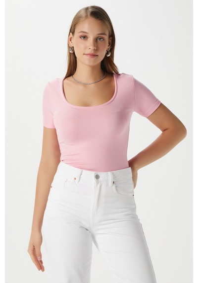 Ritnice Kadın Favor Lux Touch Yumuşak Doku U Yaka Pembe Bluz