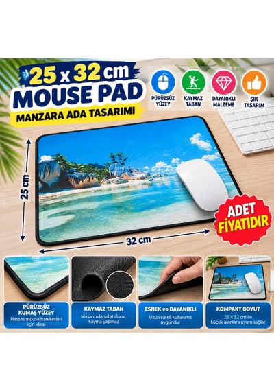 Bezos 25x32 Cm Küçük Boy Mouse Pad Manzara Ada Nhr