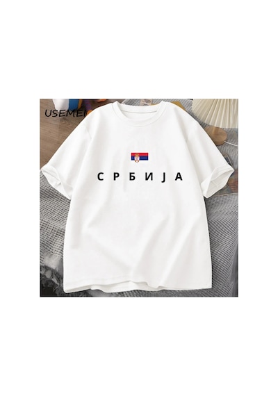 Tarzsokak Sırbistan Bayrağı T-shirt Erkekler Pamuk Kısa Kollu Tshirt Erkek T Shirt Grafik Tees Üst Yaz 2824 Beyaz