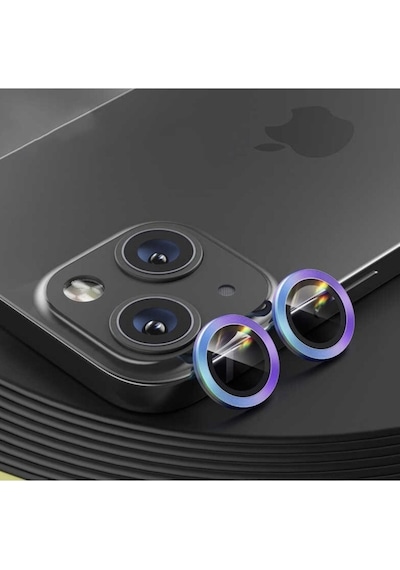 Apple Uyumlu iPhone 13 Mini Kamera Koruyucu Lens Mercek Metal Çerçeveli 2li Set Mavi Blue