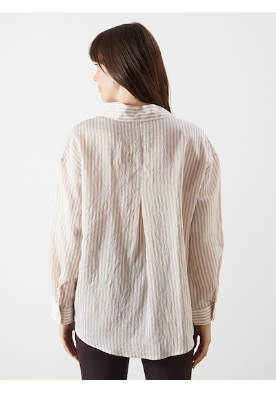 Lcw Comfort Kahverengi Çizgili Oversize Kadın Gömlek