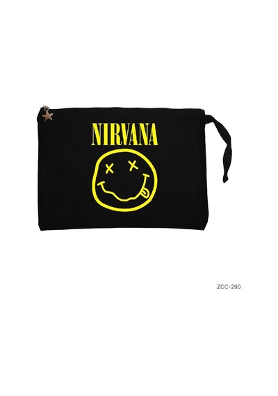 Zepplin Giyim Nirvana Logo Siyah Clutch Astarlı Cüzdan / El Çantası