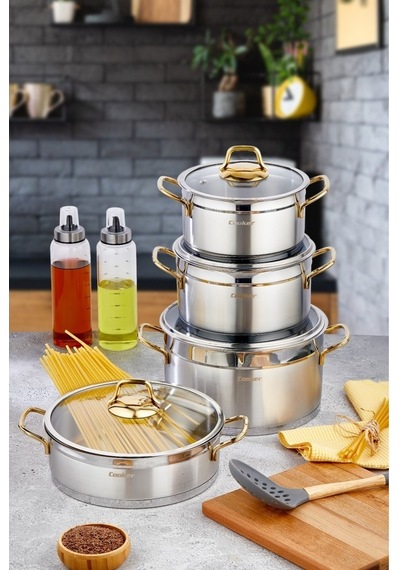 Cooker 8 Parça Paslanmaz Çelik Tencere Seti Çeyiz Seti Inox