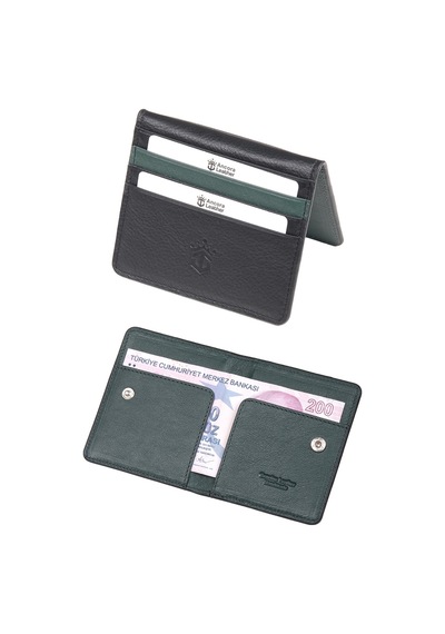 Ancora Leather Hakiki Deri Para Bölmeli Çıtçıtlı Portföy-unisex-26210 Siyah - Yeşil