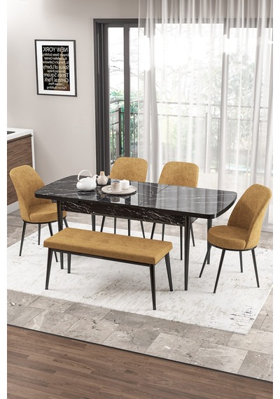 Canisa Concept Zen Serisi 80x132 Mdf Açılabilir Siyah Mermer Desen Masa Takımı 4 Cappucino Sandalye Ve 1 Bench Masa Siyah Mermer Sandalye Ve Bench Cappucino Canisa Concept Zen Serisi 80x132 Mdf Açılabilir Siyah Mermer Desen Masa Takımı 4 Cappucino Sandalye Ve 1 Bench Masa Siyah Mermer Sandalye Ve Bench Cappucino