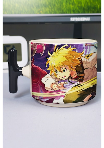 Nanatsu No Taizai Anime Baskılı Seramik Lüks Kupa 1 Adet T Şeklinde Özel Siyah Kulp Dalga Kulp V1t Çok Renkli