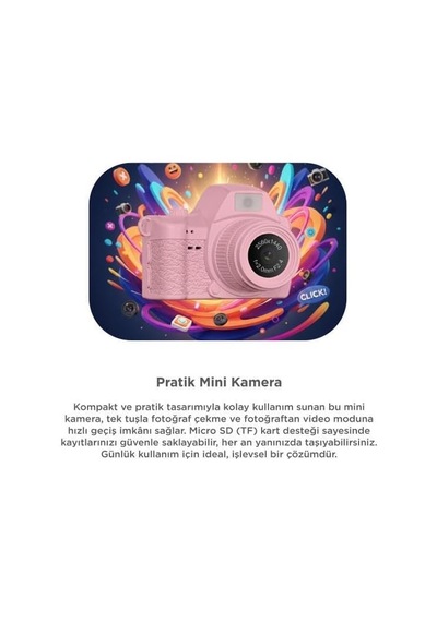 Torima Dijital Fotoğraf Makineleri Video Mini Kamera 2k Video 128gb Destekli Cmr42 Pembe