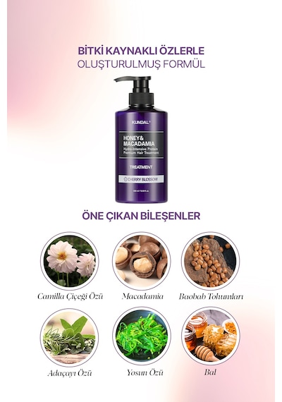 Yoğun Nemlendirici Ve Besleyici Saç Kremi Kundal Honey & Macadamia Protein Treatment Cherry Blossom
