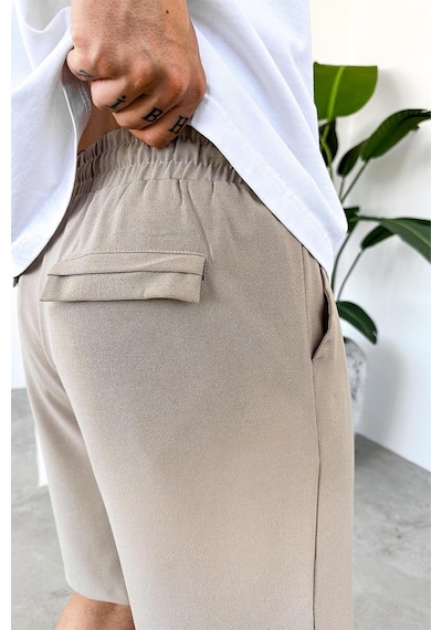 Krem Basic Kumaş Premium Relaxed Şort Krem