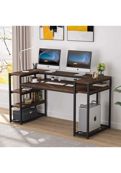Zizuva Zizuva Tasarım Kitaplıklı Modern Monitor Raflı Çalışma Masası