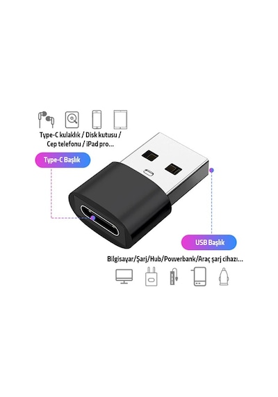 Usb To Type-C Dişi Çevirici Dönüştürücü Adaptör