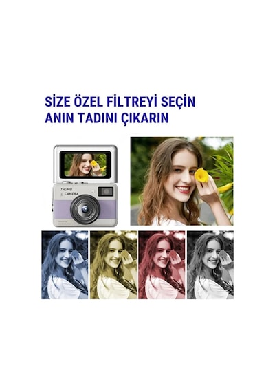 Retro Mini Dijital Kamera 1080p 1.47 İnç Flip Ekranlı Flaşlı Selfie Vlog Kamerası 4gb Sd li Ye