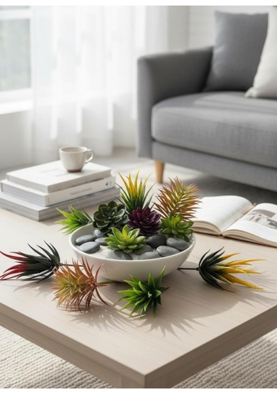 11li Set Yapay Çiçek Kaktüs Sukulent Modelleri 11 Karışık Model Skulent 6173 Çok Renkli