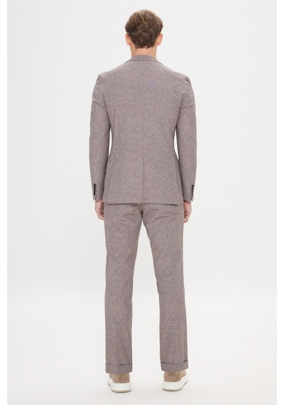 Ac&co Erkek Vızon Slim Fit Mono Yaka Beli Bağlamalı Desenli Takım Elbise Vizon