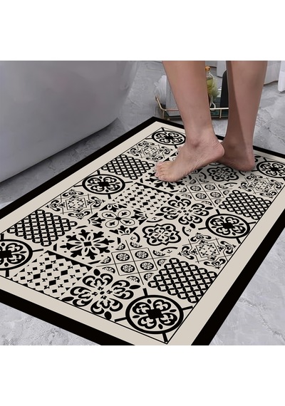 Dijital Kaymaz Yıkanabilir Banyo Mutfak Salon Paspas Halısı Trend Modern Al4008 krem